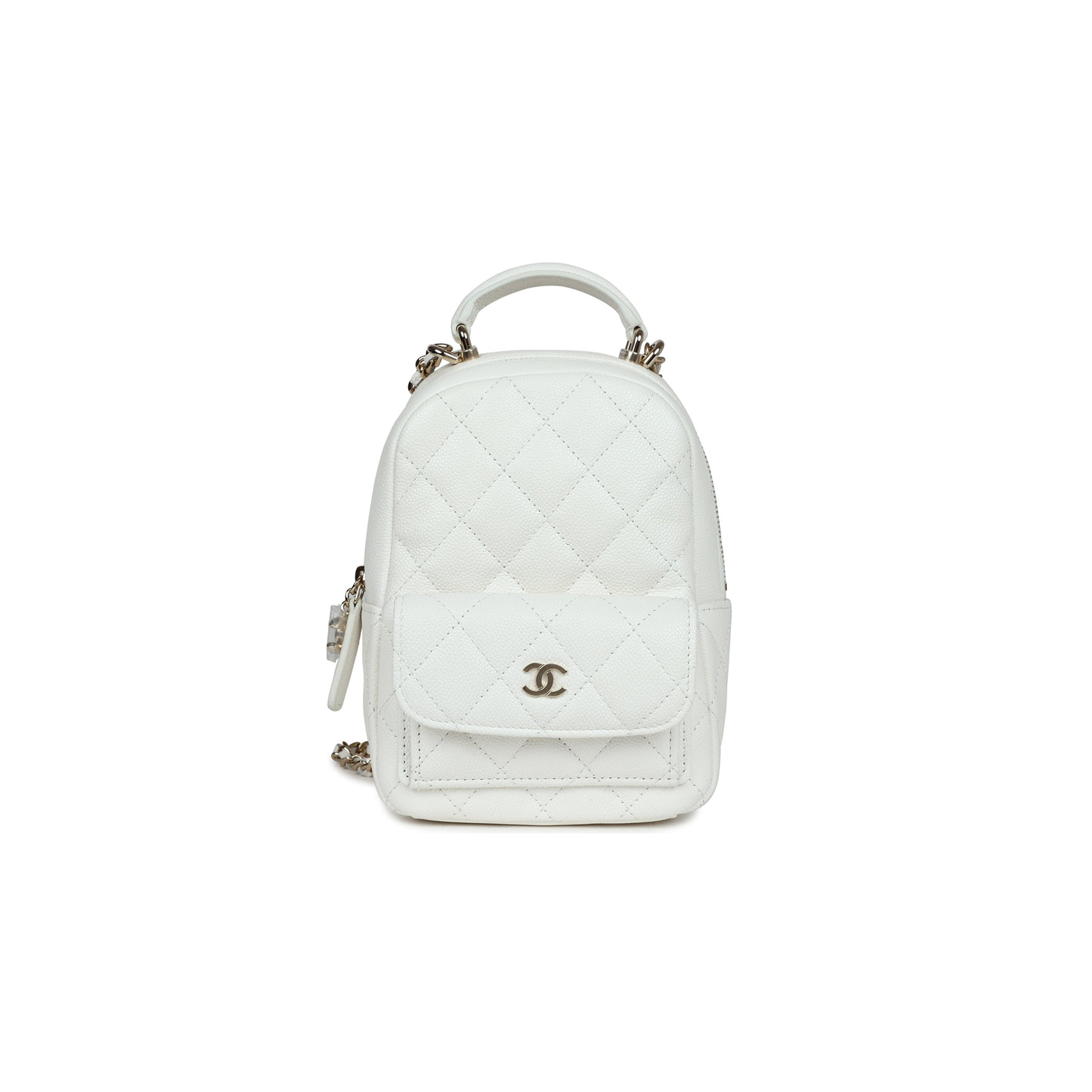 CHANEL MINI PHONE HOLDER BACKPACK WHITE CAVIAR LIGHT GOLD HARDWARE AP3753 (18*13*9cm)